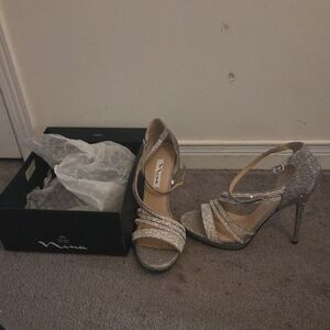 Nina Silver Glitter Strappy Stiletto Sandals